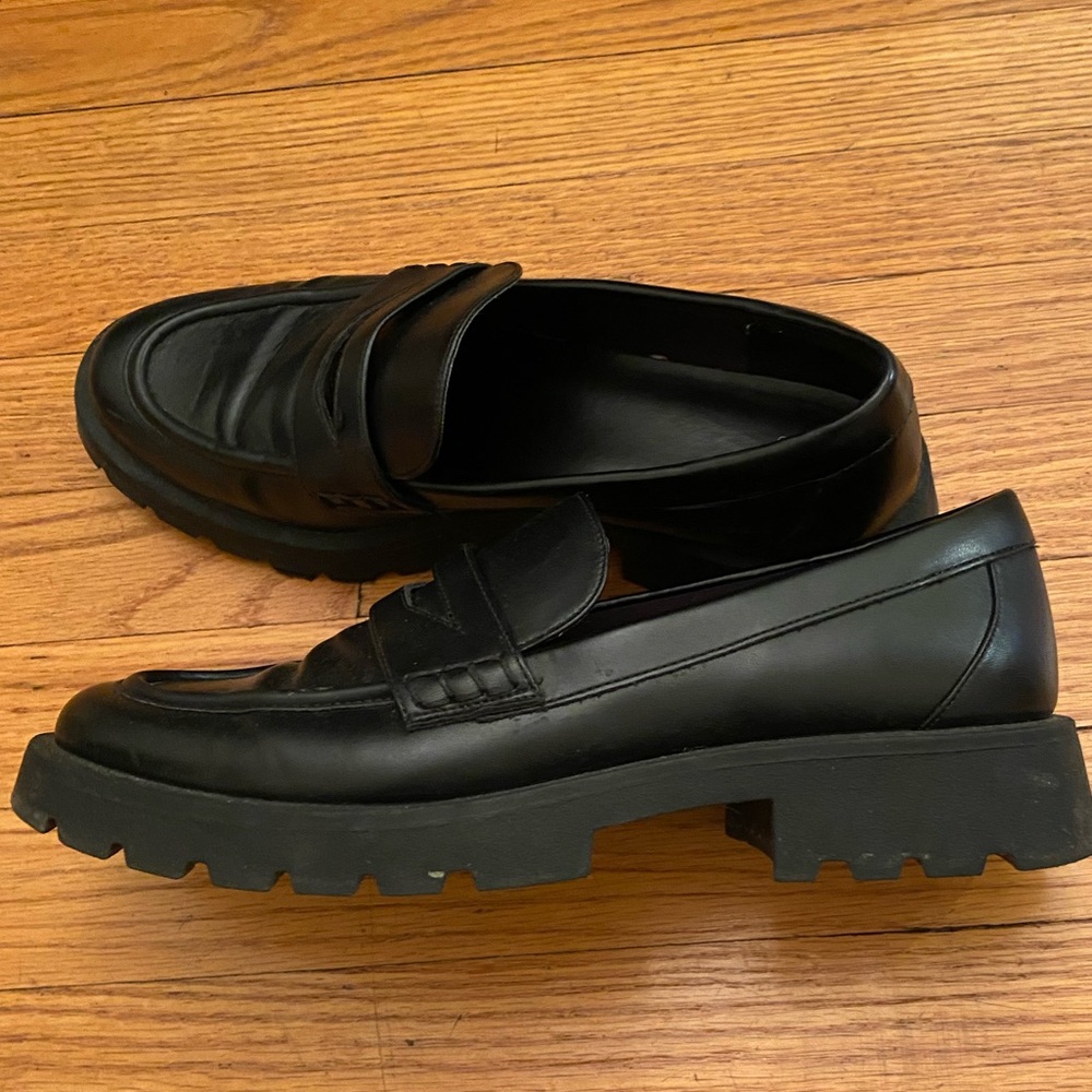 Classic Black Lug Sole Women's Penny Loafers